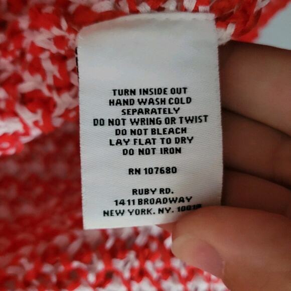 Ruby Rd. Womans Sz. L Red White Open Sweater Knit Holiday Layering Cardigan - Picture 5 of 6